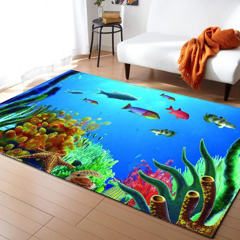 Karpetti 3D Teppich Ozean Korallen und Fische in Blau für Kinderzimmer, Wohnzimmer oder Küche, B/T: 70 x 140 cm - Bild 2