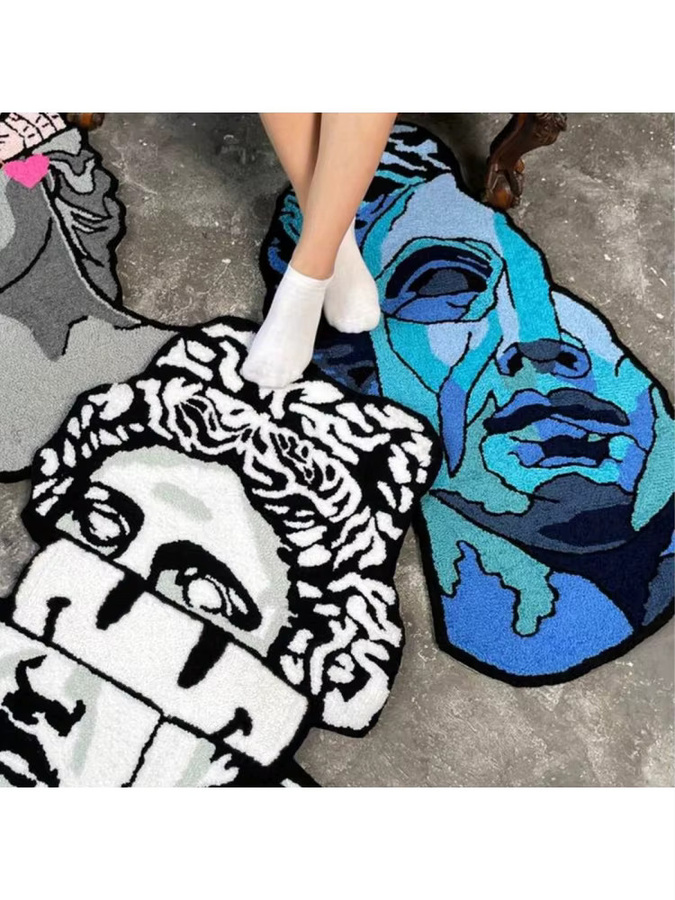VIKAMA Blauer David-Skulptur-Teppich, unregelmäßiger und rutschfester Teppich in modernem Design für dein Schlafzimmer - Bild 5