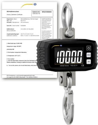 PCE Instruments PCE-CS 1T-ICA Kranwaage Schwarz, kalibriert nach ISO, Wägebereich bis 1000 kg, Ablesbarkeit 1000 g - Bild 1
