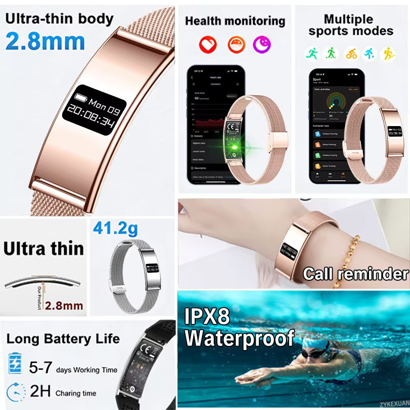 BOXUXING Smart-Armband für Damen in Schwarz mit Fitness-Tracker, Herzfrequenz- und Schlafmonitor sowie 10ATM Wasserdichtigkeit für Android und iOS - Bild 2