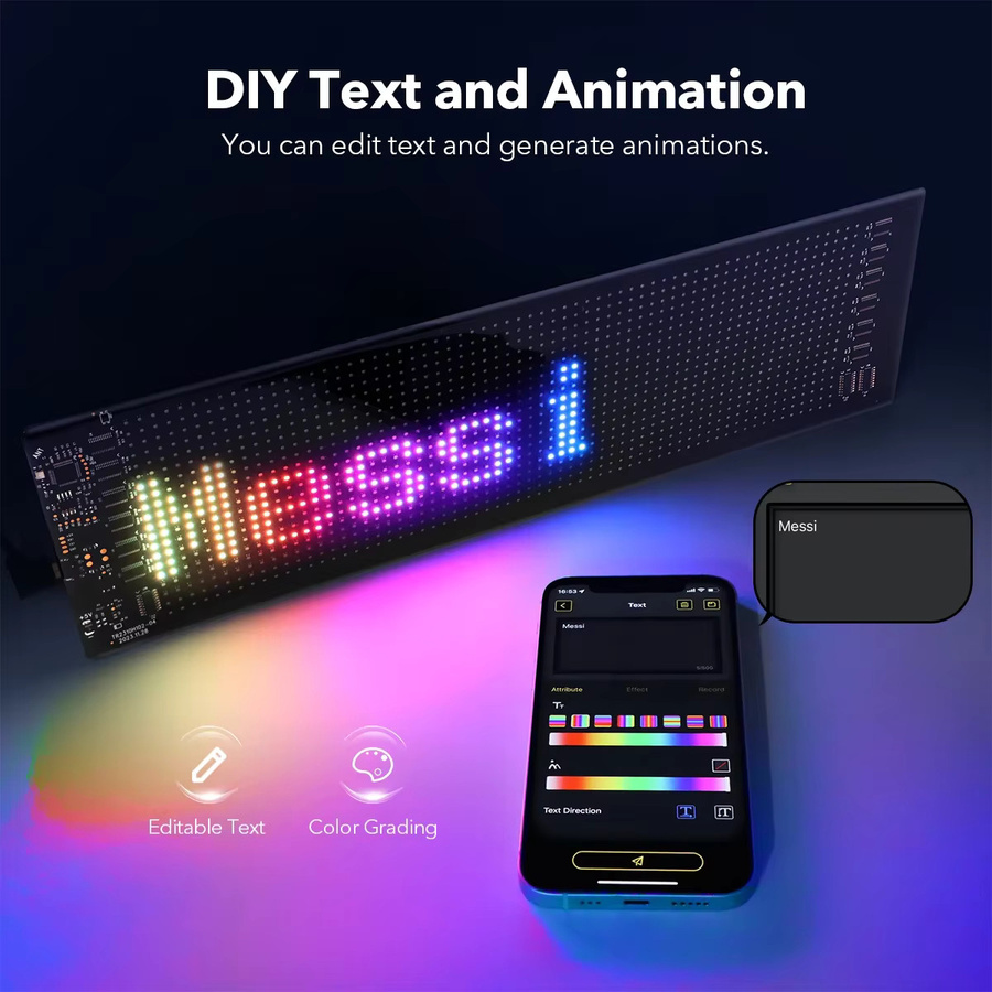 VASTFIRE LED-Matrix-Pixel-Panel Flexible RGB Werbeleuchte mit Lauftext-Anzeige in Schwarz - Bild 4