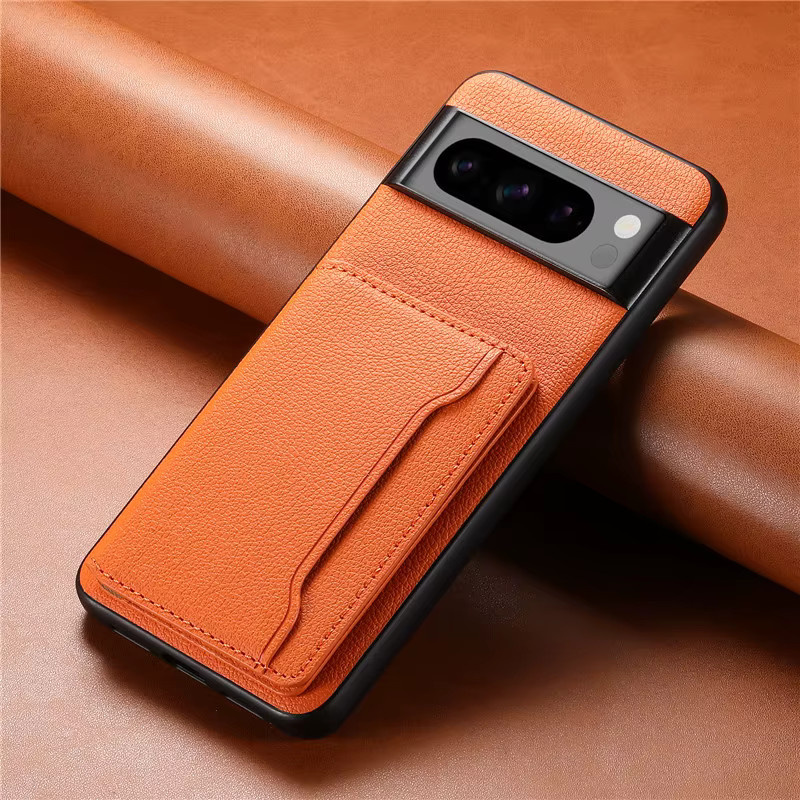 EUCAGR Multifunktionale Leder-Magnet-Brieftasche als Handyhülle für Google Pixel 10, 9, 8, 7, 6 Pro sowie 9A, 8A, 7A, 6A mit Kartensteckplatz in Grün und Orange - Bild 3