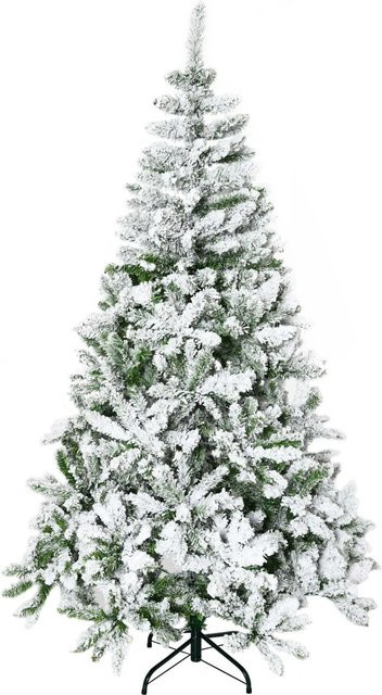 Furnicato Künstlicher Weihnachtsbaum mit Schnee-Effekt, Flammenhemmend, Grün-Weiß, H: 180 cm, B: 105 cm, T: 105 cm - Bild 1