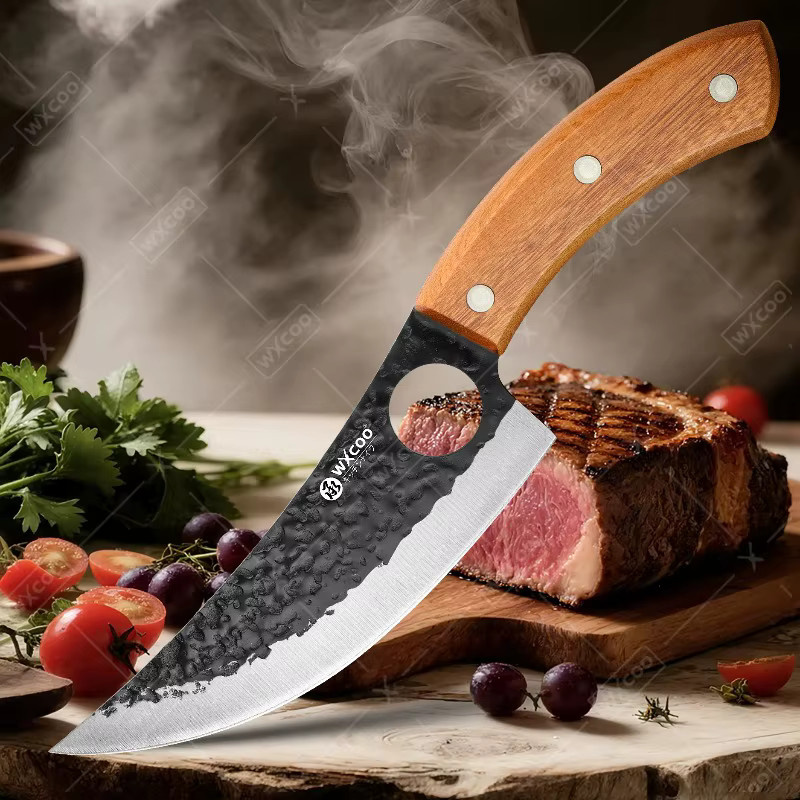 WXCOO Handgeschmiedetes Metzgermesser aus Edelstahl mit Holzgriff als Fleischbeil und Entbeinungsmesser für Fisch und Fleisch - Bild 3