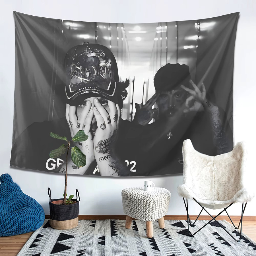 VIKAMA Wandteppich in Schwarz-Weiß mit abstraktem Portrait-Design, moderne Textil-Wanddekoration, B: 75 cm, H: 58 cm - Bild 3