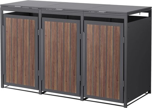 Mülltonnenbox ML-Design aus Stahl für 3 Mülltonnen bis 240 Liter in Anthrazit-Eiche dunkel, B/T/H: 196 x 80 x 120 cm - Bild 1