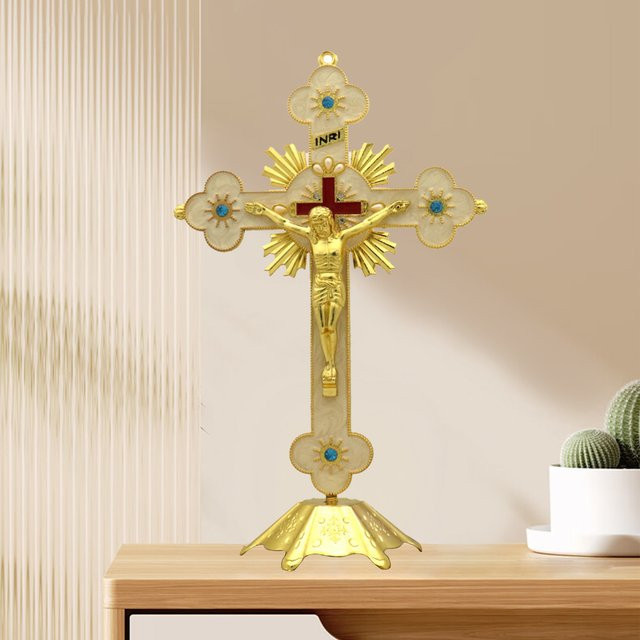 Kesoto Kruzifix Figur aus Metall in Gold für die Tischdekoration oder Kapelle - Bild 1