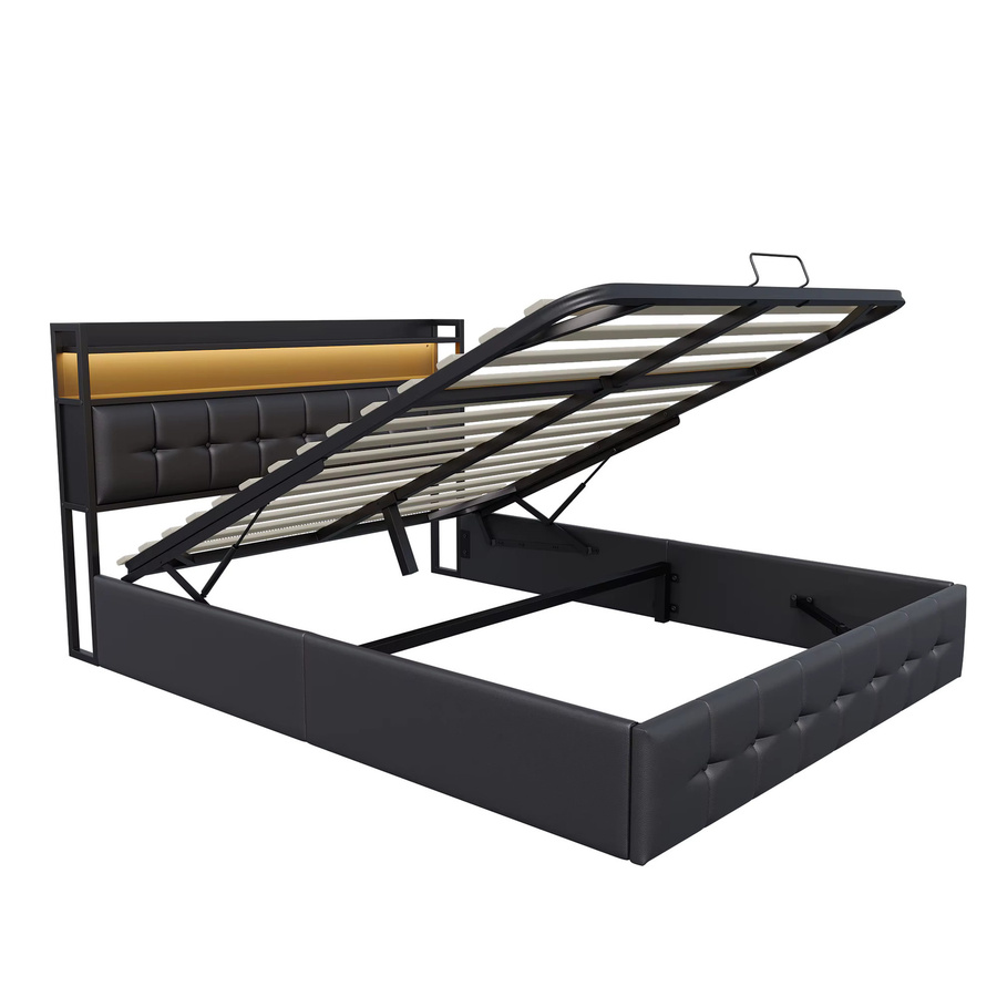 Modernes Polsterbett mit Stauraum und Kopfteil in Grau, Doppelbett mit hydraulischem Lift-up-System aus Kunstleder, B/T/H: 160 x 200 cm - Bild 4