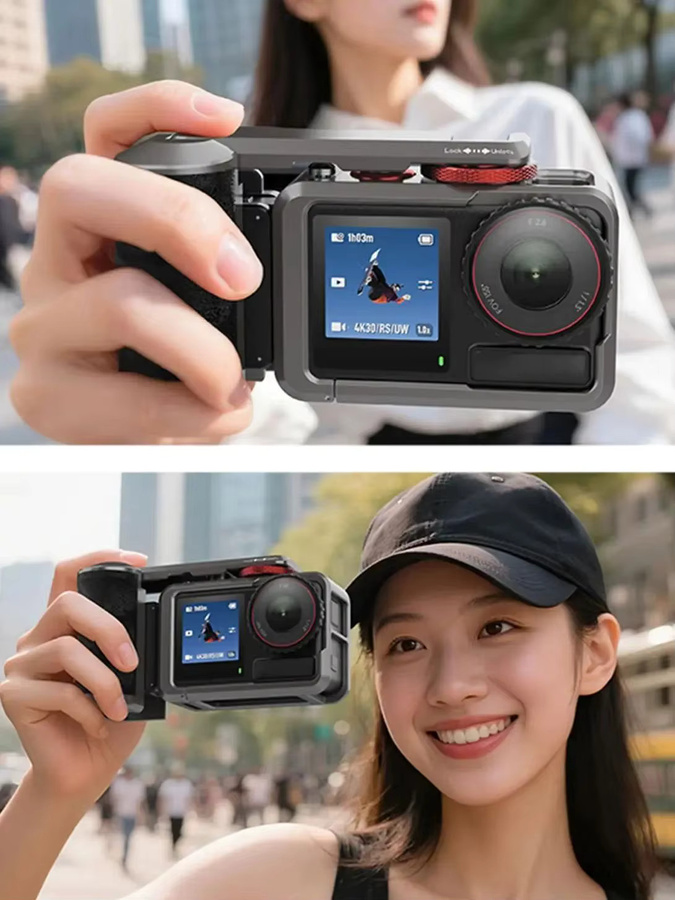 Xplorer Metall Street Grip Halter aus Aluminium Legierung für DJI Action 3, Action 4 und Action 5 Pro mit Kaltgewindeschuh für Vlog Aufnahmen - Bild 7