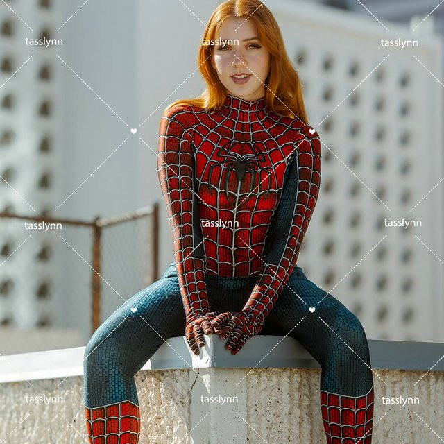 Marvel Spider Girl Cosplay Kostüm, Zentai Anzug, Rot, Bunt / Mehrfarbig - Bild 1