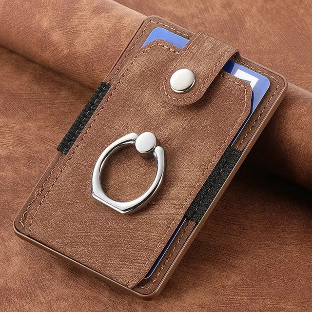 Eseble Magnetischer Kartenhalter im Retro-Auto-Design aus Leder für dein Smartphone, Kartenetui und Handy-Ring, erhältlich in Schwarz oder Braun - Bild 1