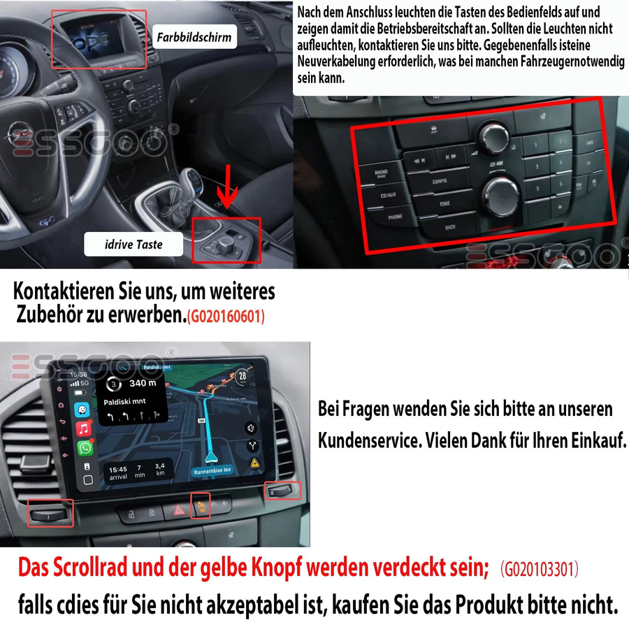 ESSGOO Android 15 Autoradio mit 9 Zoll Display für Opel Insignia 2008-2012 und Buick Regal 2009-2013, kabelloses Carplay, Android Auto, GPS, Bluetooth, Wifi, Schwarz - Bild 2