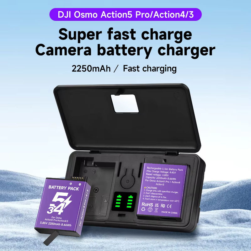 PALO Akku mit Ladebox für DJI Osmo Action 5 Pro 4 3 6 Sportkamera, 2250 mAh, Schwarz - Bild 2
