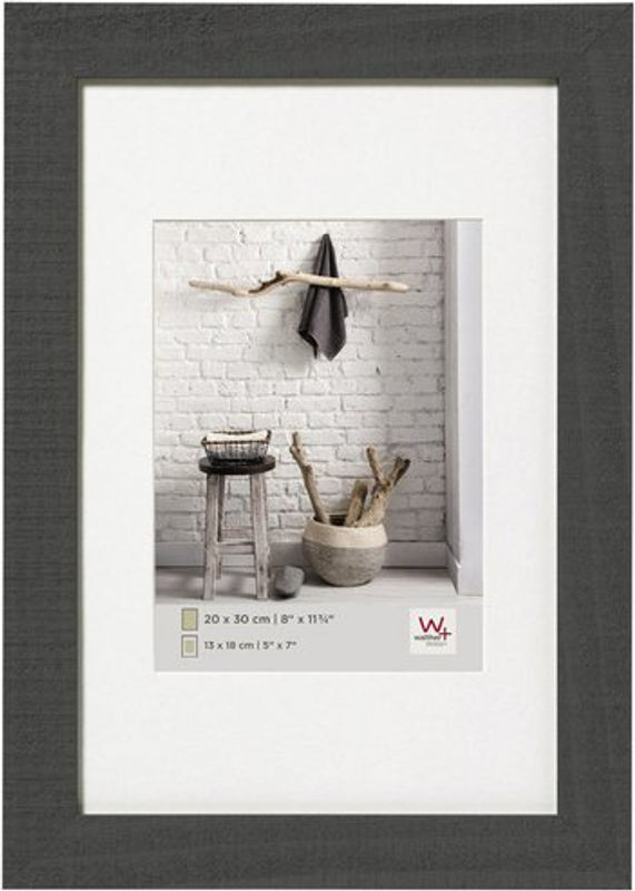 Walther Design Holzbilderrahmen Grau mit Passepartout für Wandmontage und Tischaufstellung, 13 x 18 cm - Bild 1