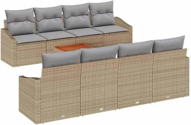 vidaXL Garten-Sofa-Set aus Poly-Rattan mit 9 Teilen und Kissen in Beige - Bild 1