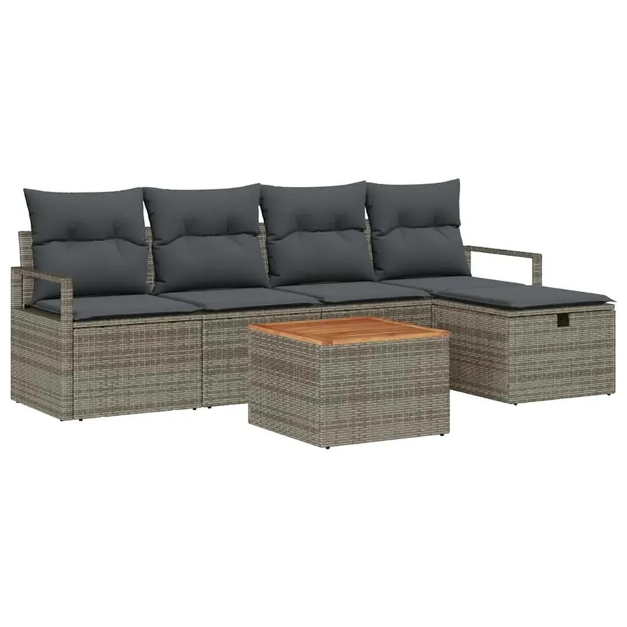vidaXL Garten-Sofa-Set aus Polyrattan in Grau, 6-teiliges L-Shape Lounge-Set mit Kissen und integriertem Stauraum für Terrasse und Balkon - Bild 2