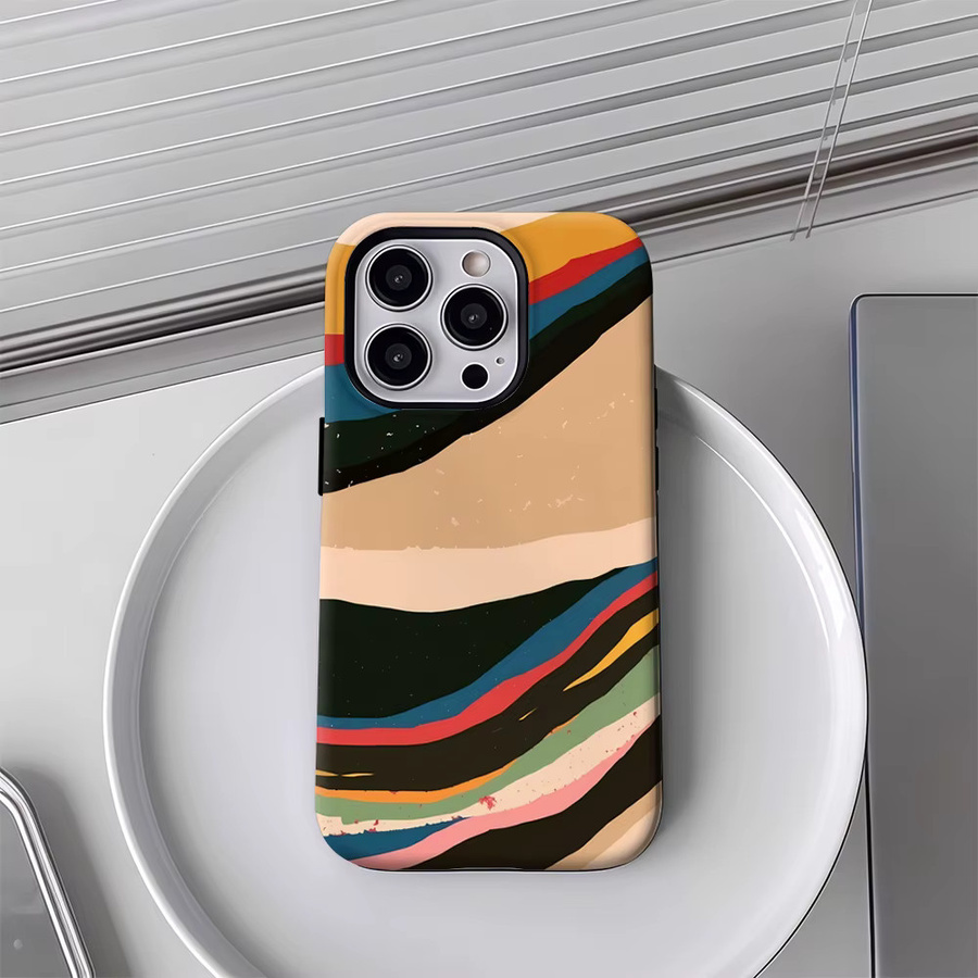 Bunte Wellen Handyhülle für Apple iPhone 11 bis iPhone 17 Pro Max Plus mit doppelschichtiger Rückseite in Multicolour - Bild 4