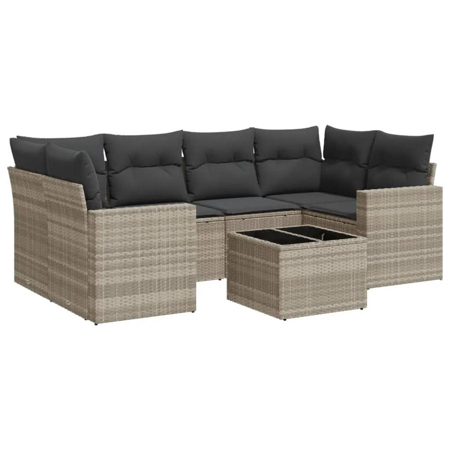 vidaXL 7-teilige Garten-Sofagarnitur in L-Form aus Poly-Rattan mit hellgrauen Kissen und pulverbeschichtetem Stahlgestell - Bild 2