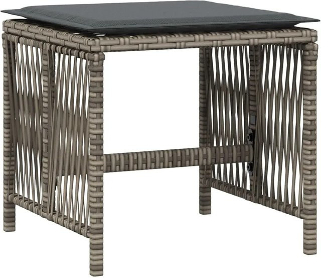 vidaXL Gartenhocker Set aus Poly Rattan mit Kissen, 4 Stück, Grau, B/T/H: 41 x 41 x 36 cm - Bild 1