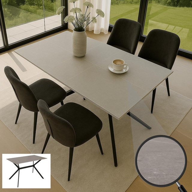Esszimmertisch MCW-O58 aus Sinterstein und Metall in Grau mit Marmor-Optik, B/T/H: 120 x 70 x 76 cm - Bild 1