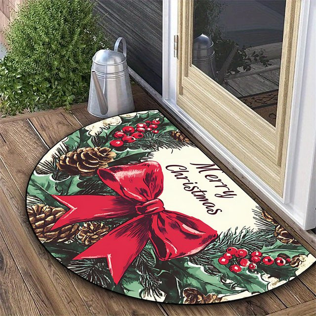 VIKAMA Halbrunder Weihnachtsteppich in Mehrfarbig, rutschfester Teppich für Eingangsbereich und Wohnzimmer - Bild 1