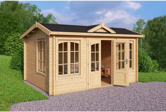 Lasita Maja Gartenhaus Windsor Blockbohlenhaus in Natur Braun B/H/T: 440 x 239,4 x 340,2 cm - Bild 1