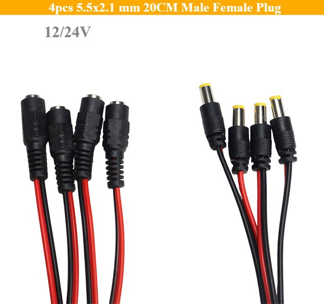 4 Stück DC-Stromkabel Stecker-Buchse Set in Schwarz, 5,5 x 2,1 mm, 20 cm Länge für 12V bis 24V DC Anschluss und CCTV-Kameras - Bild 1