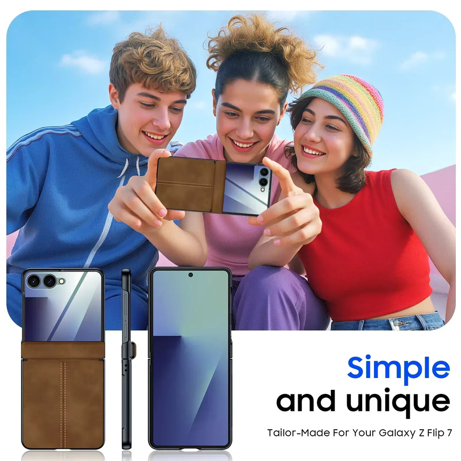 Samsung Galaxy Z Flip 7 Ledercover mit magnetischem Scharnier und 9H Displayschutz in Braun - Bild 6