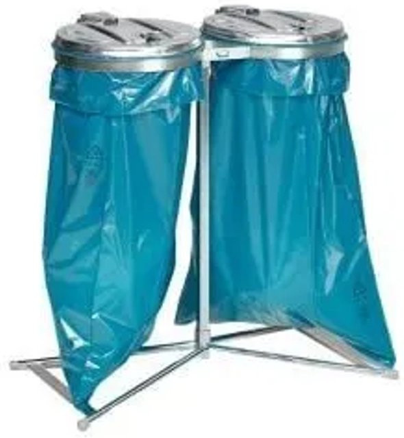 PROREGAL Doppel-Abfallsammler aus verzinktem Stahl mit Metall-Deckel, Silber, 2 x 120 Liter, H x B x T: 98 x 85 x 48 cm - Bild 1