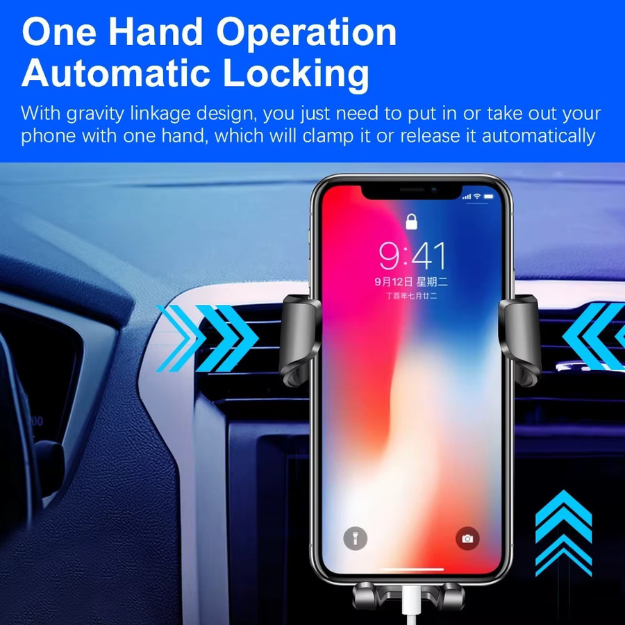 Schwerkraft Auto Handyhalterung für die Lüftungsschlitze in Schwarz zur GPS-Navigation für iPhone, Xiaomi und Samsung - Bild 2