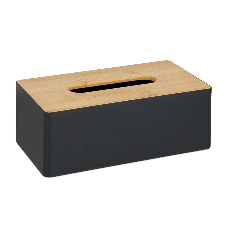 Relaxdays Tücherbox aus Kunststoff und Bambus in Schwarz, B: 26 cm, T: 14 cm, H: 10 cm - Bild 2
