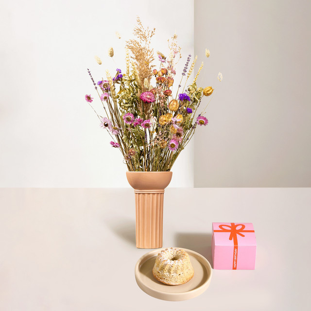 Blume2000 Sommer Geburtstagsküchlein mit Wildblumentrockenstrauß, Multicolour, 65g - Bild 1