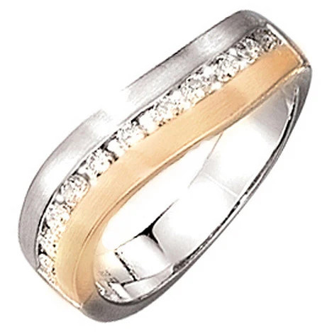 Colfem Ring 585 Weißgold, Gelbgold bicolor, matt, 11 Diamanten, Damen, Größe 56 - Bild 1