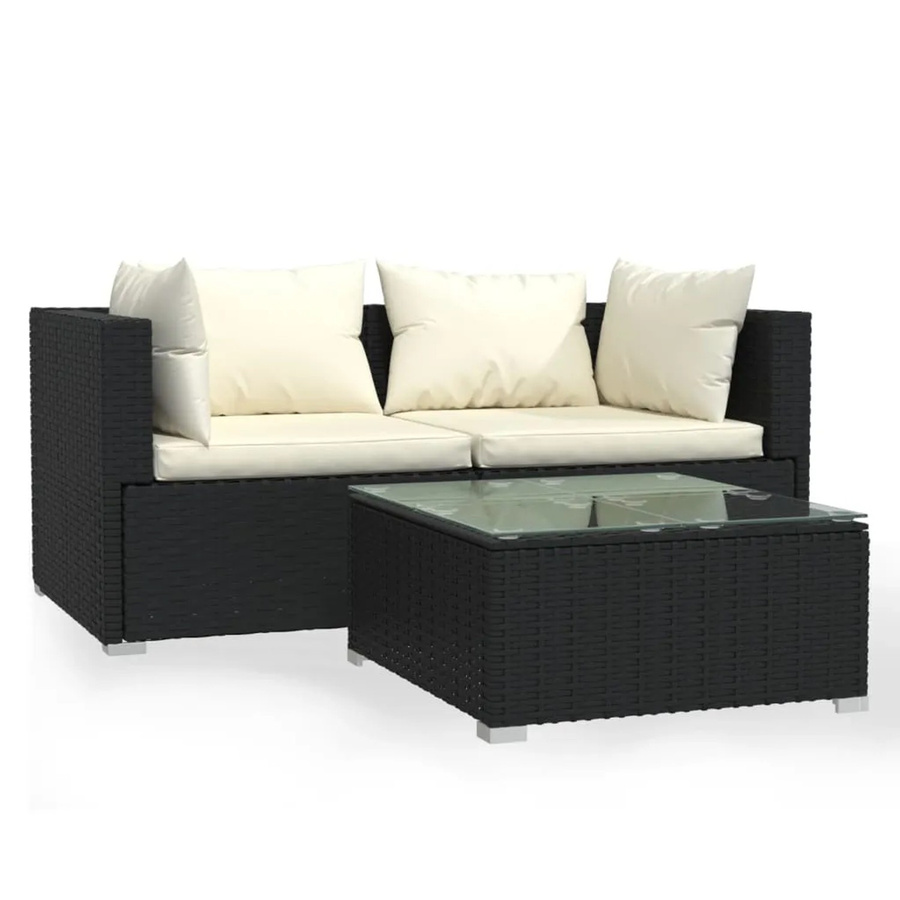 vidaXL 3-tlg Garten-Lounge-Set aus Polyrattan in Schwarz mit Auflagen - Bild 2