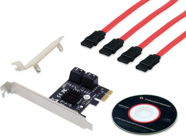 Conceptronic EMRICK 4-Port-SATA-PCIe-Adapter mit SATA-Kabel, SATA Controller, Schwarz - Bild 2