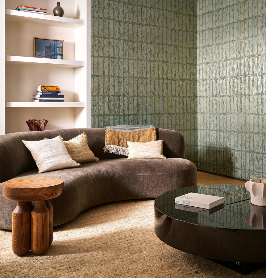 Arte International Wallpaper Chalk Stone in Mossgrün mit abstraktem Design und satinmattem Finish - Bild 1