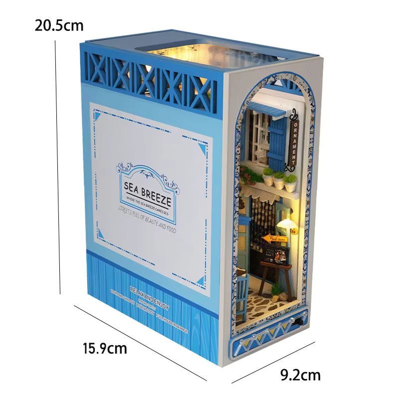 zuuton Mini-Puppenhaus Bücherregal-Set, 3D-Puzzle, mit LED-Leuchten, Holz - Bild 4