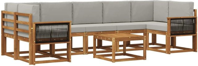 vidaXL Outdoor-Sofagarnitur L-Form aus Akazienholz mit 6 Kissen in Natur und Hellgrau - Bild 1