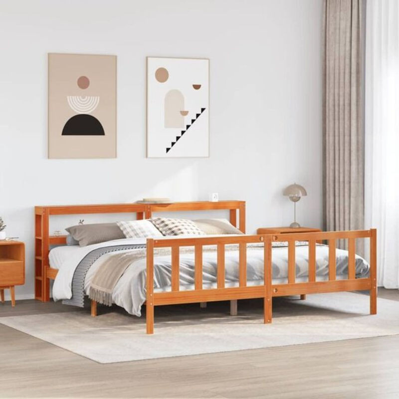 Massivholzbett mit Kopfteil von Vidaxl in Braun im Landhausstil, B/T/H: 180 x 200 x 82 cm - Bild 1