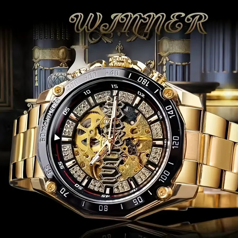 FORSINING Armbanduhr Automatik, Edelstahl, Gold, Schwarz, Herren - Bild 4
