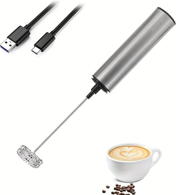 CREATEPRO Elektrischer Milchaufschäumer aus Edelstahl in Silber mit 2 Geschwindigkeiten für Latte, Cappuccino und Espresso - Bild 1