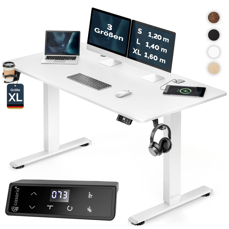 CASARIA Elektrischer höhenverstellbarer Schreibtisch in Weiß mit Kabelwanne und Melaminplatte, B/T/H: 160 x 75 x 72-117 cm - Bild 2