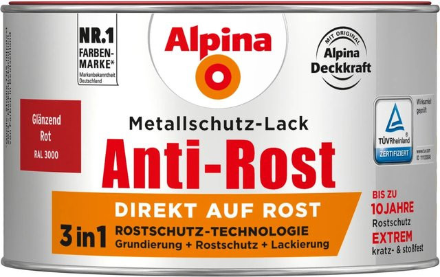 Alpina Metallschutz-Lack Anti-Rost Rot glänzend 300 ml - Bild 1