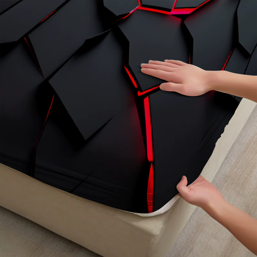 3-teiliges YHXSLY Spannbettlaken-Set mit 3D-Grafikdruck in Rot, Schwarz und Grün, Breite: 90 cm, Tiefe: 200 cm - Bild 5