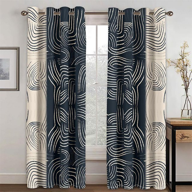 A Family Of Home Textiles 2er Set Fenster Vorhänge mit 3D Luxus Design Abstrakter Geometrischer Kunst und Gradienten in Blau, semi-transparent, B: 40 cm, H: 130 cm - Bild 1