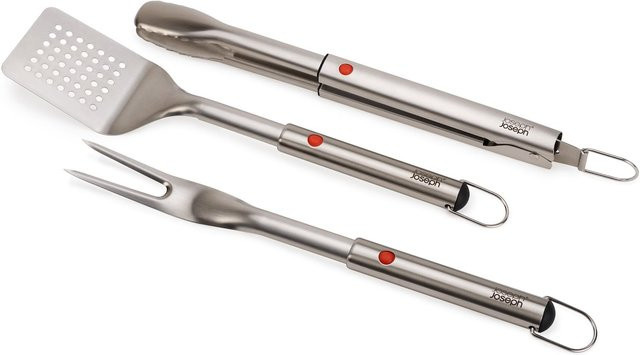 Joseph Joseph GrillOut 3-teiliges BBQ-Utensilien-Set aus Edelstahl in Silber mit Wender, Zange und Gabel sowie Teleskopgriff - Bild 1
