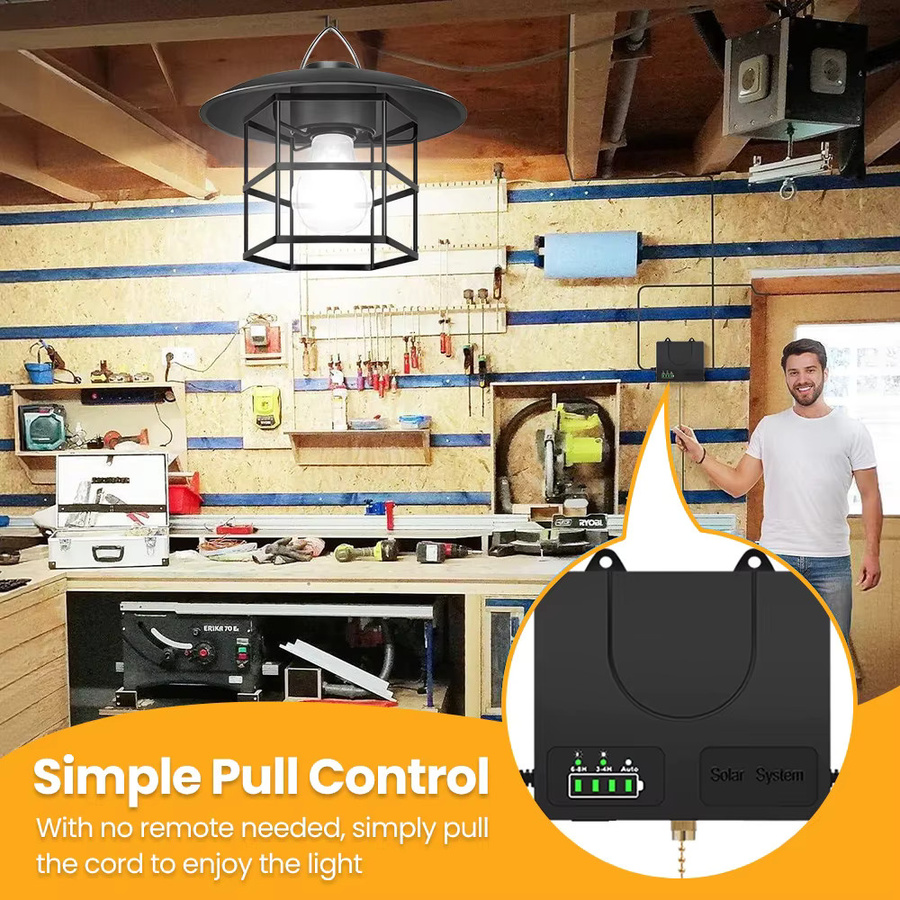 Solarbetriebene LED-Pendelleuchte im Industrial-Design für Garten, Balkon und Terrasse, IP65 wasserdicht, Schwarz, mit Kettenschalter und Batteriestandsanzeige - Bild 2