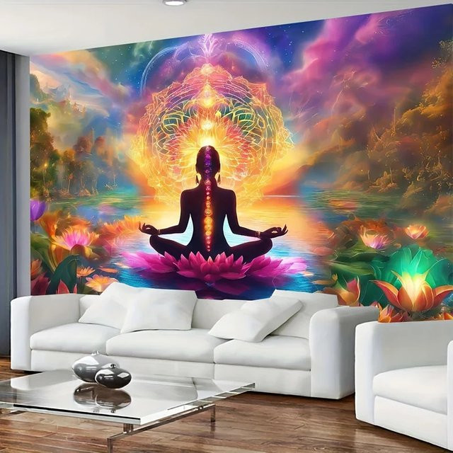 VIKAMA Sieben-Chakra-Wandteppich mit Mandala-Design in Multicolour, Boho-Wandbehang für Yoga und Meditation, B/H: 40 x 40 cm - Bild 1