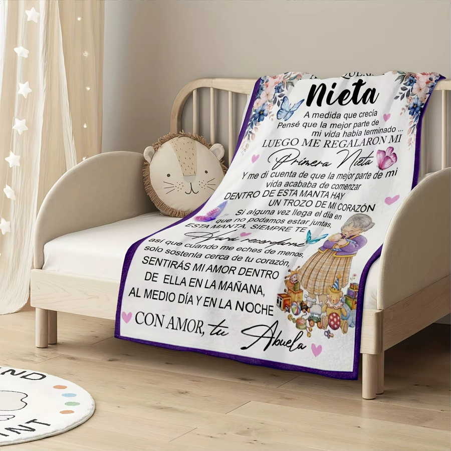 Vikama Weiche Plüschdecke mit floralem Schmetterlingsblumen-Design, Mehrfarbig, B/T: 90 x 75 cm - Bild 3