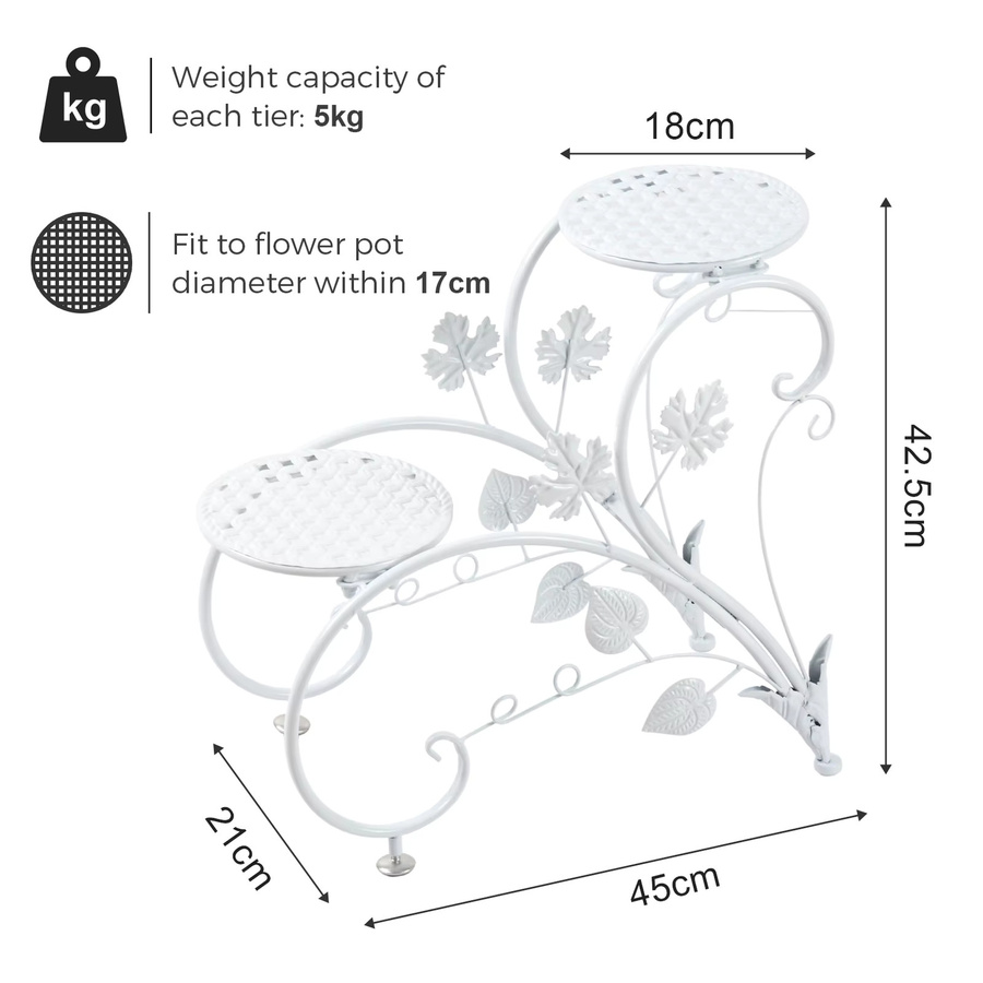 4-stufiges Blumenregal aus rostfreiem Metall für Garten, Balkon oder Büro, Weiß und Schwarz, B/T/H: 45,0 x 42,5 x 21,0 cm - Bild 4